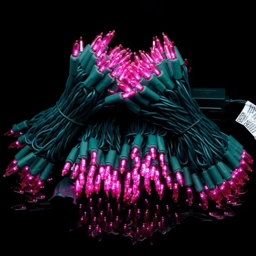 Vista 3 de YULETIME Juego de 200 luces LED de Navidad color rosa, cable verde de 66 pies, certificado UL, grado comercial, juego de luces navideñas (rosa)
