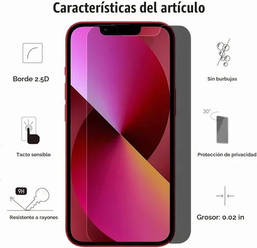 Vista 4 de (3+3) para iPhone 13 (6.1 pulgadas) (paquete de 3) Protector de pantalla de privacidad anti espía película de vidrio templado privado