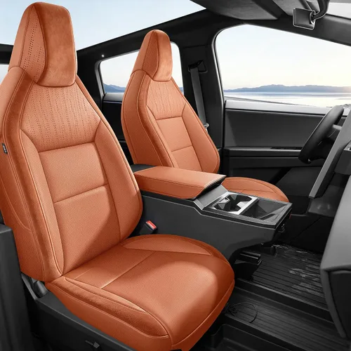 Vista 20 de Funda de asiento para Tesla Modelo Y 2020-2024, impermeable, de piel de napa totalmente envuelta (TY-rojo + negro)