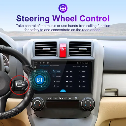 Vista 3 de Android doble DIN 10 pulgadas pantalla táctil Bluetooth coche estéreo con navegación GPS, Bluetooth y radio FM cámara de respaldo, Steeling Wheel