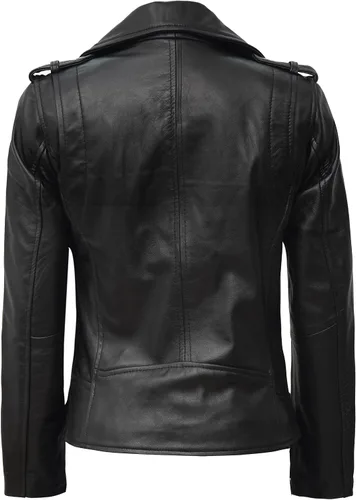 Vista 6 de Chaqueta de cuero para mujer Bomber motocicleta Biker Real piel de cordero chaqueta para mujer