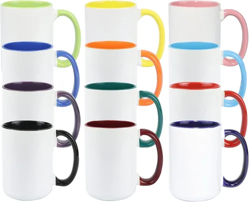 Vista 13 de Taza de café de cerámica por sublimación de 15 onzas, 12 colores surtidos, caja de 24 colores variados (12 Assorted colors)