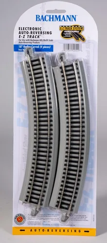 Vista 4 de Bachmann Trenes E-Z TRACK REVERSING 18" RADIUS CURVED (4/tarjeta) - Riel de plata de níquel con plataforma gris - Escala HO