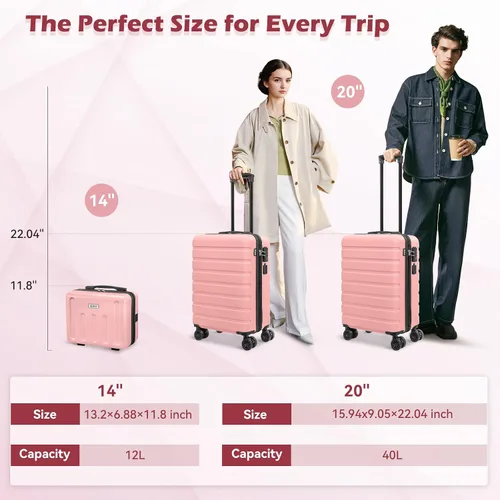 Vista 9 de AnyZip - Equipaje de mano de 21" con carcasa dura PC ABS, maleta ligera con USB, ruedas y candado TSA, Rosa
