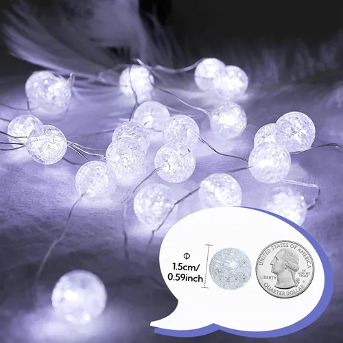 Vista 7 de Cadena de luces de globo mejorada, 10 pies, 30 luces LED USB, luces de hadas, 8 modos, luces de bola con textura agrietada, luces decorativas
