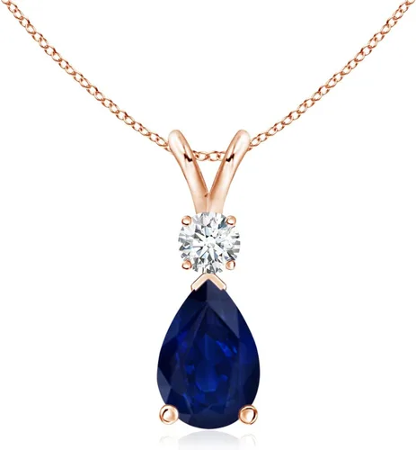 Vista 20 de Angara Colgante de lágrima de zafiro azul natural con diamante en plata/oro macizo de 14 quilates/platino Cumpleaños, compromiso, aniversario