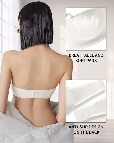 Vista 5 de WOWENY Sujetadores sin tirantes para mujer, brasier sin varillas, brasier de silicona antideslizante, sin costuras, acolchado, cómodo tubo superior