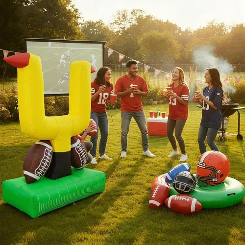 Vista 4 de Bencailor Decoración de fiesta de fútbol gigante de 71 pulgadas, juego de fútbol inflable gigante con juego de camiseta para juego, grandes pelotas