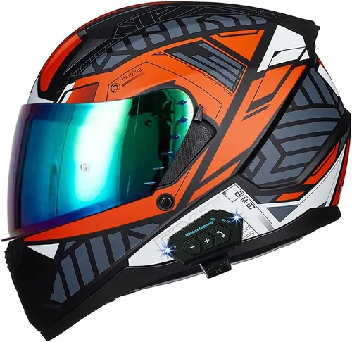 Vista 17 de Casco de motocicleta Bluetooth antivaho, doble visera, abatible, casco de moto de cara completa, aprobado por DOT, altavoz dual integrado