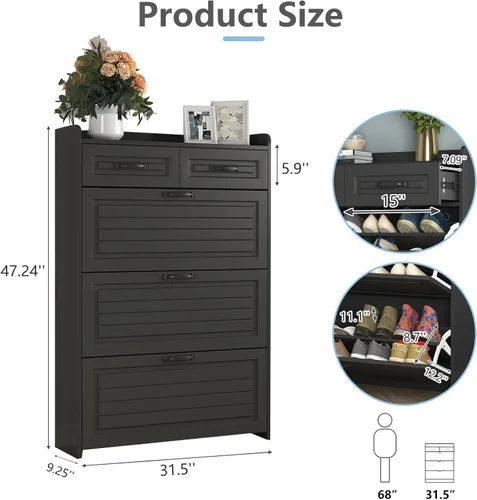 Vista 2 de Vibe & Dine Armario Organizador de Zapatos Estrecho con 3 Cajones Grandes Abatibles y 2 Cajones de Almacenamiento - Almacenamiento de Zapatos