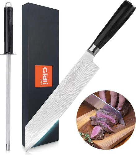 Vista 6 de Gidli Cuchillo de chef de 8 pulgadas con afilador de diamante, cuchillo de cocina afilado de acero inoxidable alemán para corte de precisión, mango