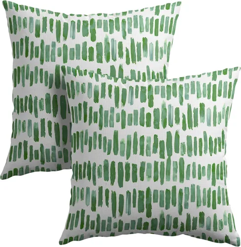 Vista 16 de Juego de 2 fundas de almohada de rayas negras para exteriores, 16 x 16 pulgadas, diseño geométrico de rayas abstractas, algodón y lino, cuadradas