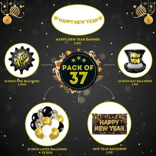 Vista 2 de KatchOn, Suministros para fiesta de Año Nuevo 2026 – Enorme, paquete de 37 Cartel de Feliz Año Nuevo, globos de Año Nuevo para decoraciones de Año
