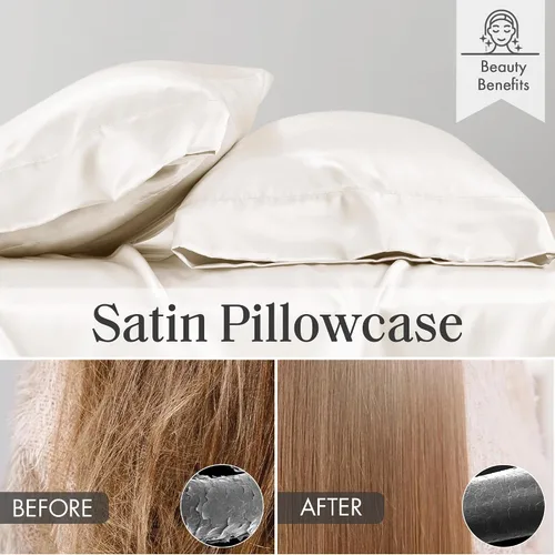 Vista 3 de Madison Park Essentials - Juego de sábanas de satén de lujo y sedoso con brillo natural, bolsillo elástico de 14 pulgadas para colchones de hasta 16