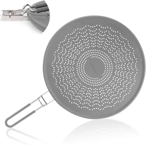 Vista 8 de Cubierta de silicona para bandeja de salpicaduras de grasa con mango plegable, alfombrilla de enfriamiento resistente al calor, colador, tabla