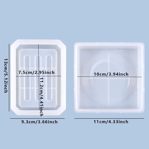 Vista 7 de 2 moldes de resina para jabonera, molde rectangular de silicona para bandeja de jabón, moldes redondos de resina epoxi para joyería de bricolaje