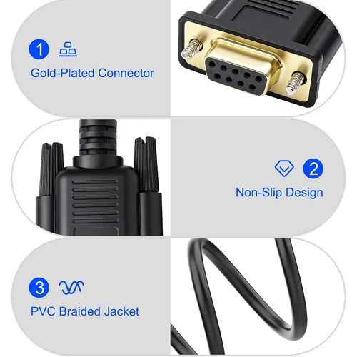 Vista 3 de MEIRIYFA DB9 hembra RS232 a 9 pines cable de extensión serie 26AWG