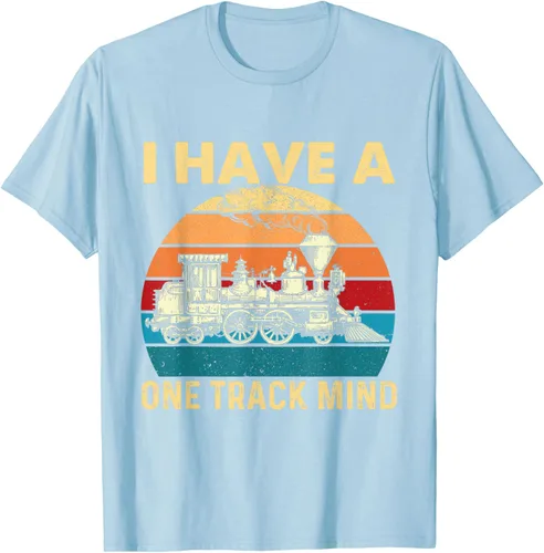 Vista 70 de Camiseta con texto en inglés "I Have A One Track Mind - Trainspotter Model Train Railroad, Negro, S