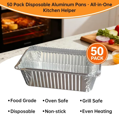 Vista 5 de Paquete de 50 moldes desechables de aluminio con tapas de 6.9 x 3.5 pulgadas 1Lb Mini Baking Pans, Foil Pans, Ideal for Baking Bread, Cakes