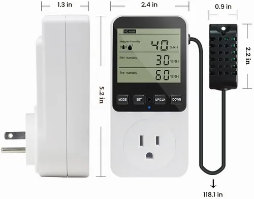Vista 5 de KETOTEK Controlador de humedad enchufe de salida con sensor, interruptor de humidistato digital de 120 V con alarma para humidificador de hongos