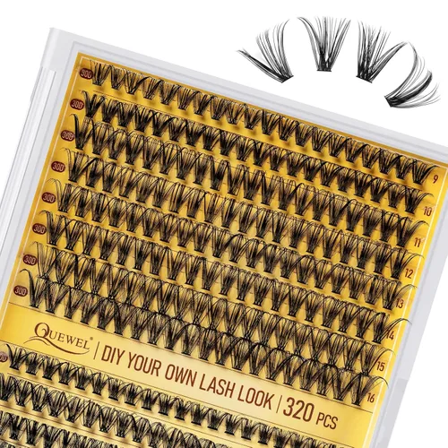 Vista 43 de Kit de racimos de pestañas QUEWEL, 320 piezas, extensiones de pestañas en racimo de 30D, racimos de pestañas de 9-16mm, kit de pestañas dispersas