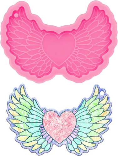 Vista 10 de Angel Wings Kit de 33 moldes de silicona para hacer manualidades de ángel y niña, alas de corazón de ángel, para manualidades, llaveros, colgantes