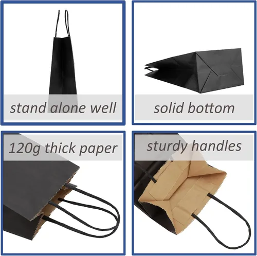 Vista 3 de 50 bolsas pequeñas de papel kraft negro con asas, bolsas de regalo de 5.25 x 3.75 x 8 pulgadas para recuerdos de fiesta, regalos de boda, regalos