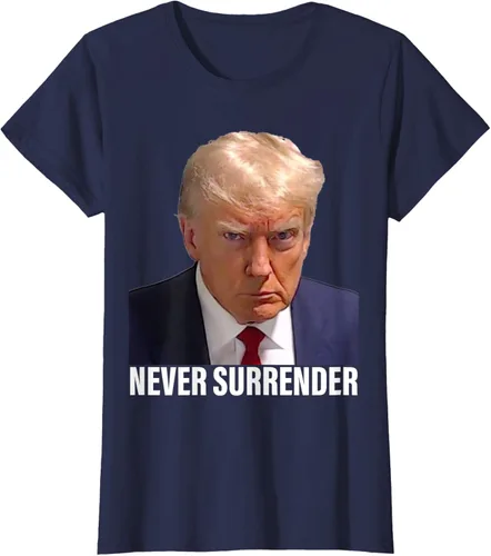 Vista 32 de Camiseta Pro Trump Mugshot Never Surrender para hombre y mujer, Negro