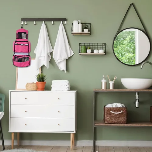 Vista 6 de PATIKIL Neceser de viaje, organizador de maquillaje portátil, bolsa de aseo impermeable con gancho para colgar para hombres y mujeres, Gris