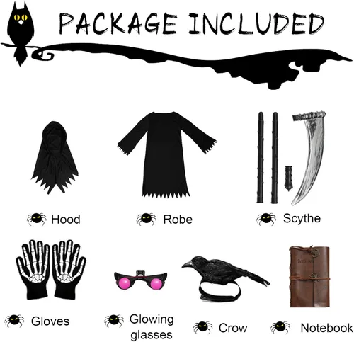 Vista 5 de Onory Disfraces de Halloween para niños, disfraz de la parca para niños, conjunto de fantasmas aterradores, cosplay, recuerdos de fiesta de Halloween