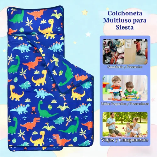 Vista 3 de Tapete para siesta de dinosaurio con almohada extraíble y manta