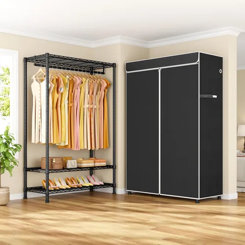 Vista 6 de ULIFHOME H5C Plus - Perchero con tapa, armario portátil para colgar ropa, percheros cubiertos de alta resistencia, percheros con estantes, carga