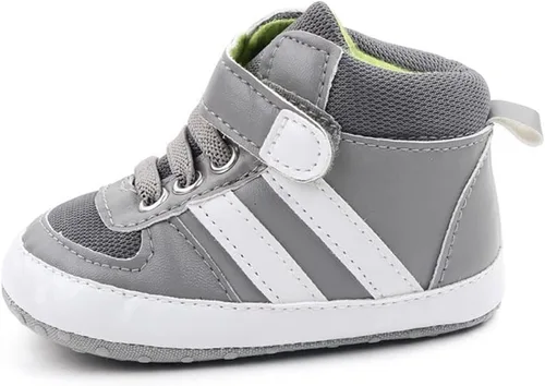 Vista 5 de Sekantrol Zapatos de cuna para recién nacidos, para niños y niñas, suela de goma suave, zapatos para bebés, zapatos deportivos de moda de caña alta