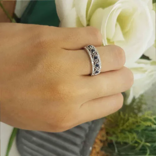 Vista 8 de Dazzlingrock Collection Anillo de boda de aniversario de mujer con piedras preciosas redondas y diamantes blancos Plata de ley 925