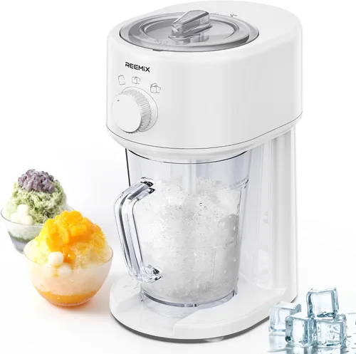 Vista 7 de Reemix Máquina de hielo afeitado, máquina de afeitar eléctrica de hielo y máquina de cono de nieve con almacenamiento de gran capacidad, trituradora