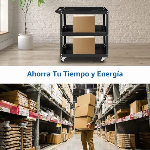 Vista 4 de TUFFIOM Carrito de herramientas rodante de 3 niveles, capacidad de 330 libras, con mango ergonómico, negro