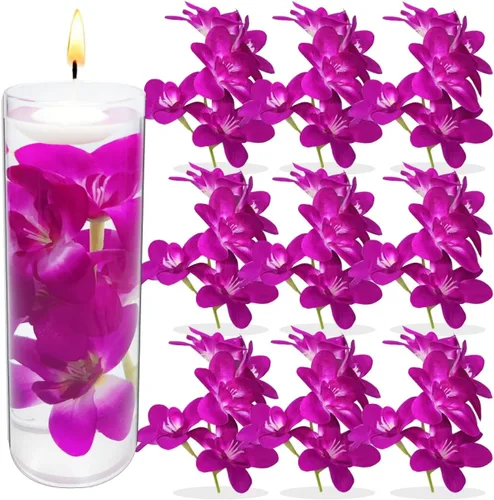 Vista 8 de 10 velas flotantes de flores artificiales de orquídea, centro de mesa, centros de mesa de boda, relleno de jarrón para bodas, fiestas de cumpleaños