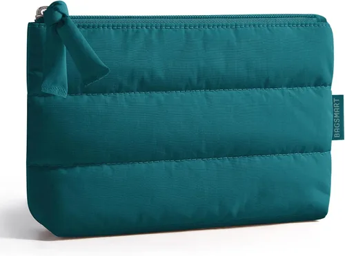 Vista 7 de BAGSMART Pequeña bolsa de maquillaje, neceser portátil esponjoso con cierre de cremallera con encanto, organizador de viaje resistente al agua