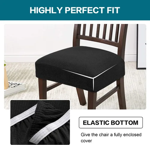 Vista 4 de Turquoize Juego de 4 fundas elásticas para sillas de comedor, fundas de asiento para sillas de comedor, extraíbles y lavables, fundas de cojín Negro