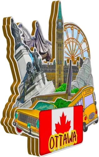 Vista 2 de Imán de Ottawa Canadá para nevera de madera 3D, monumentos de viaje, coleccionables, recuerdos, decoración hecha a mano -1322