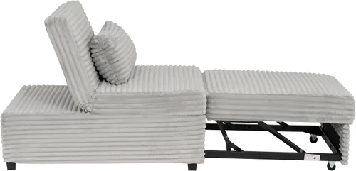 Vista 21 de Powell McCory - Sofá cama extensible tapizado de pana gris claro con almohada
