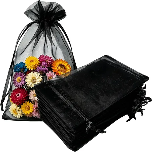 Vista 24 de Paquetes de 50 bolsas de regalo de organza de 4 x 6 pulgadas con cordón negro transparente, decoraciones de embalaje de tela transparente