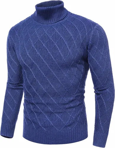 Vista 2 de COOFANDY Suéter de cuello alto para hombre, de punto grueso, de algodón