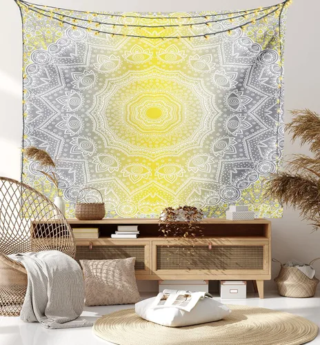 Vista 44 de Ambesonne Tapiz hippie, abrazo de hongos de ensueño y árbol de la vida místico y mandal verde, decoración de tela para colgar en la pared