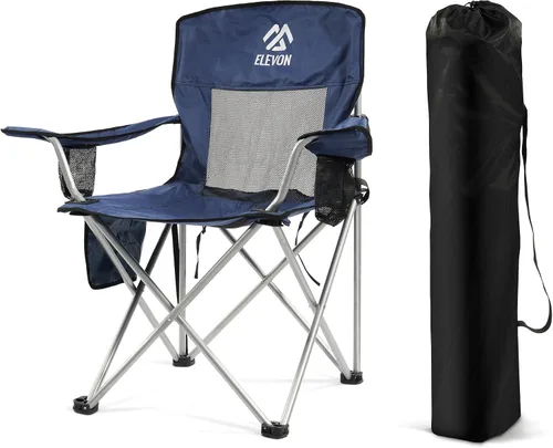 Vista 8 de Silla de camping Elevon, silla plegable portátil al aire libre con brazos, soporte para tazas y bolsa de transporte