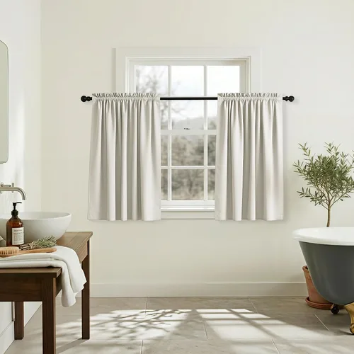Vista 5 de Mrs.Naturall - Cortinas opacas cortas beige para ventanas pequeñas de 18x24 pulgadas de largo