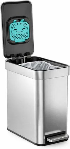Vista 9 de Home Zone Living - Cubo de basura pequeño de 3 galones con tapa y pedal para pisar, de acero inoxidable con diseño estriado delgado para el hogar