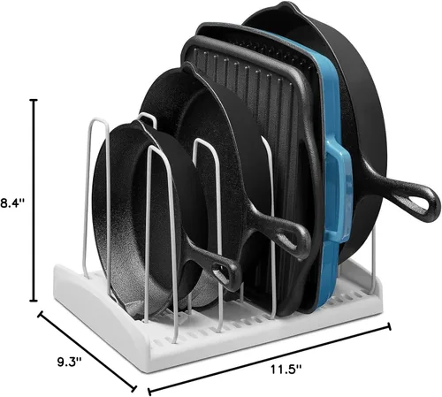 Vista 10 de YouCopia StoreMore Estante para Utensilios de Cocina con Alambres Altos de Acero, Organizador Ajustable para Sartenes y Tapas para Almacenamiento