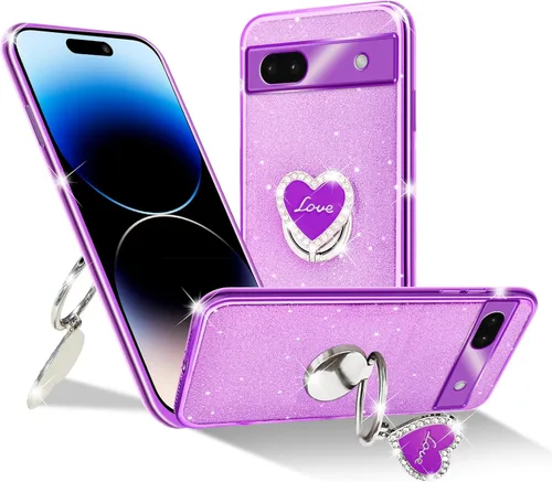 Vista 39 de Funda protectora transparente de 3 capas con anillo bonito soporte, para mujeres y niñas, para Pixel 6 2021 (lavanda)