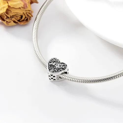 Vista 3 de PEIMKO Dije personalizado de plata de ley con diseño de corazón de flor de nacimiento y corazón de flor de nacimiento pulsera de serpiente regalo